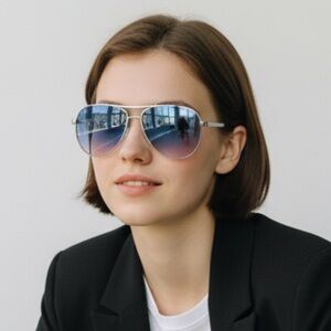 Jessica Simpson J106 Iconic Silver Metal Wmn Aviator Pilot Sunglasses Pink/Blue